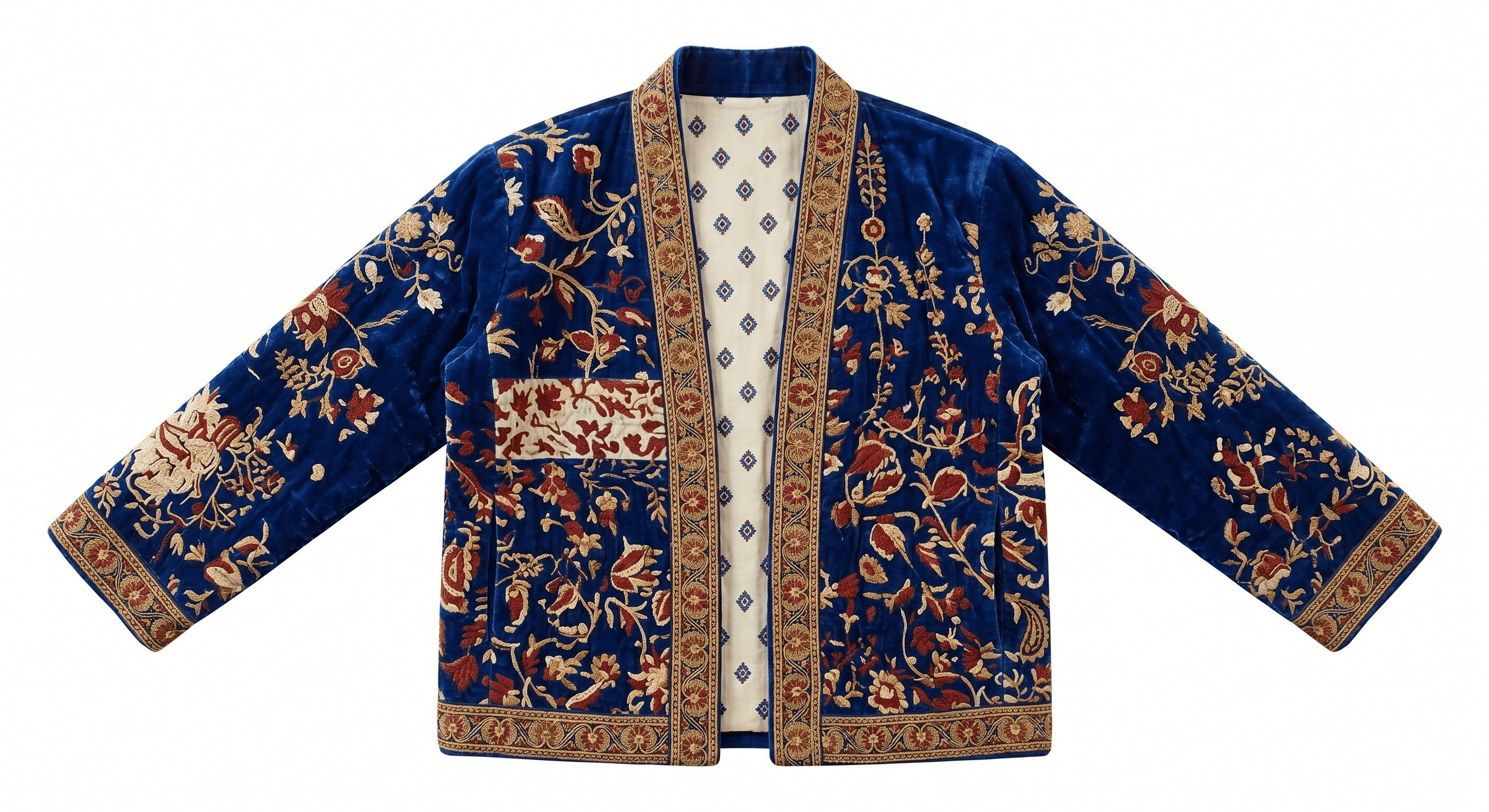 Blue Velvet Velvet Suzani Jacket for Women Odhvica front view